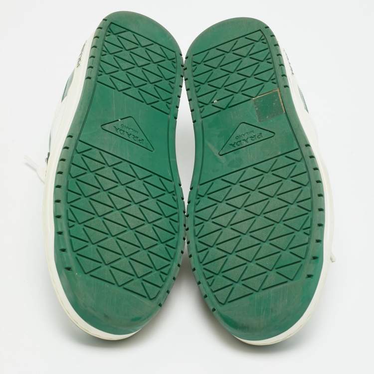 Pre Owned Prada Downtown Size 39.5 Green/White Leather Lace Up Sneakers