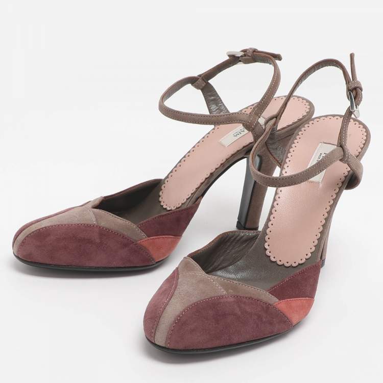 مملوكة مسبقًا Prada Size 36.5 Multicolor Suede Ankle Strap Sandals