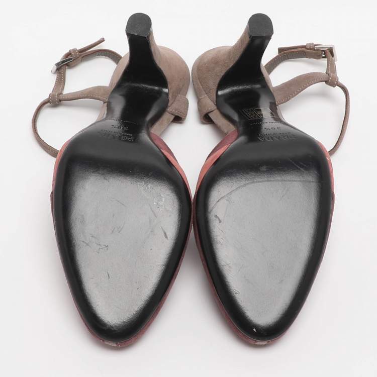 مملوكة مسبقًا Prada Size 36.5 Multicolor Suede Ankle Strap Sandals