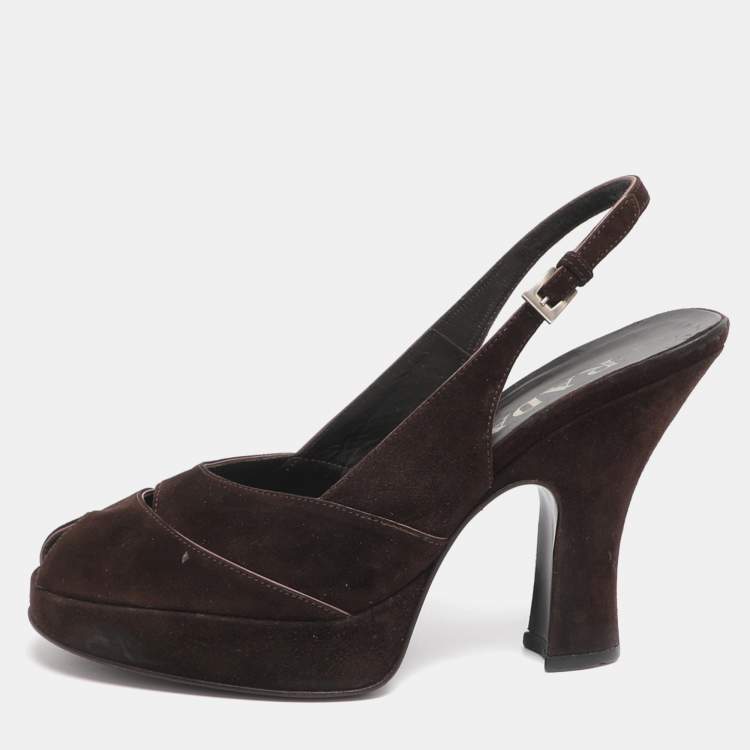 Pre Owned Prada Size 37 Brown Suede Slingback Pumps