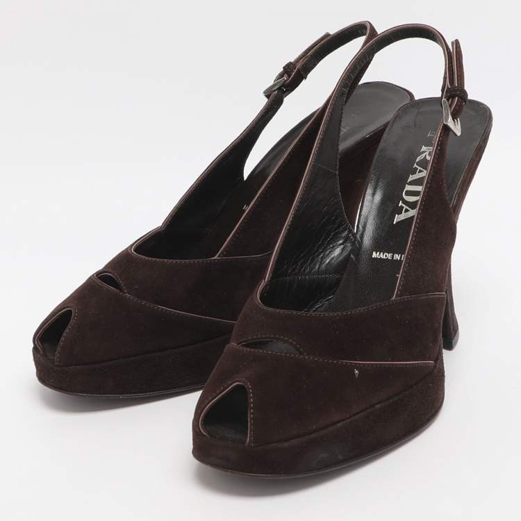 Pre Owned Prada Size 37 Brown Suede Slingback Pumps