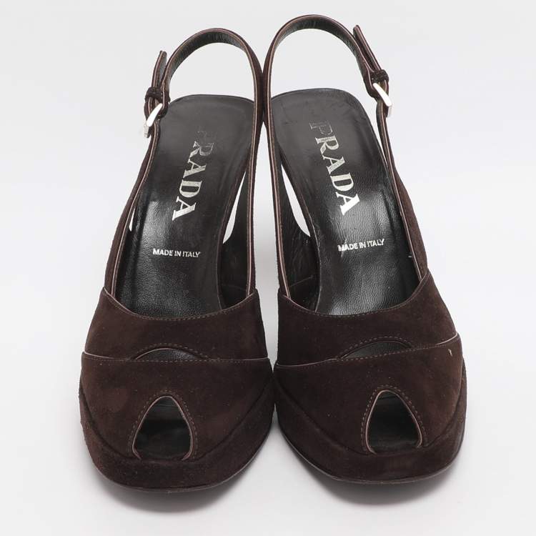 Pre Owned Prada Size 37 Brown Suede Slingback Pumps