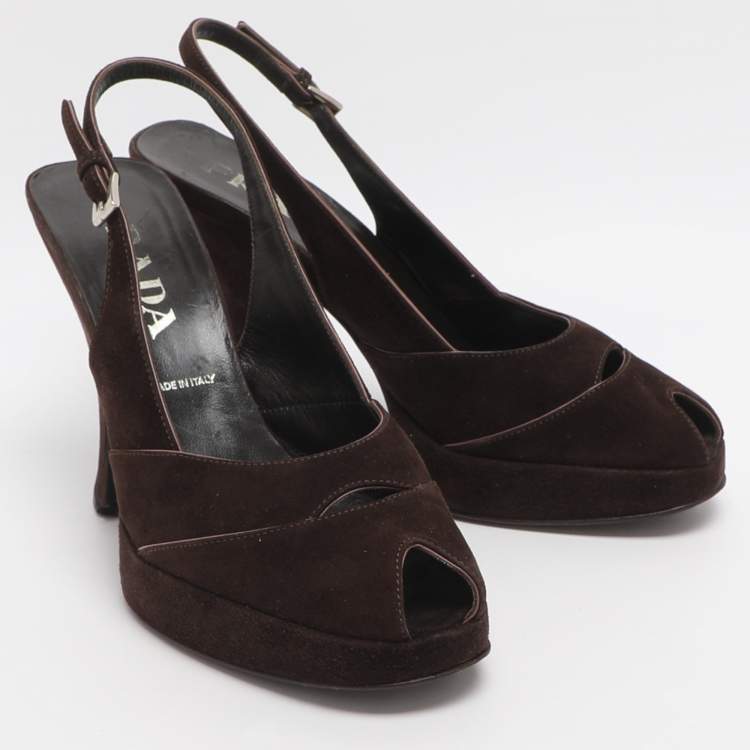 Pre Owned Prada Size 37 Brown Suede Slingback Pumps