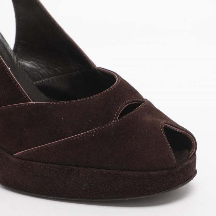 Pre Owned Prada Size 37 Brown Suede Slingback Pumps