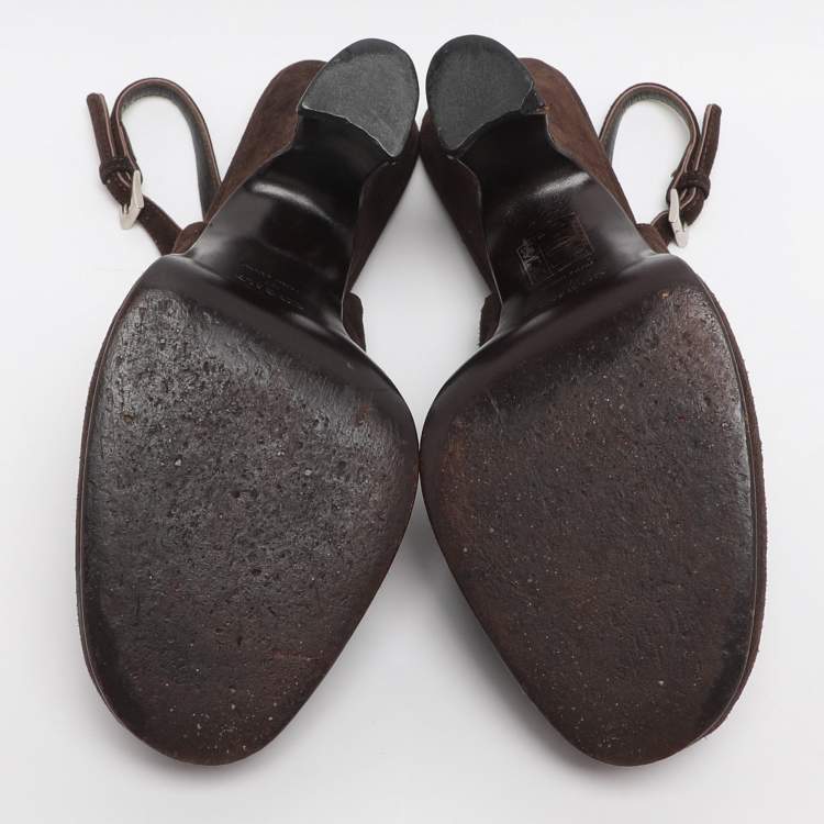 Pre Owned Prada Size 37 Brown Suede Slingback Pumps