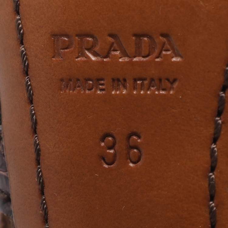 Pre Owned Prada Size 36 Purple Canvas and Croc Embossed Leather Peep Toe Pumps