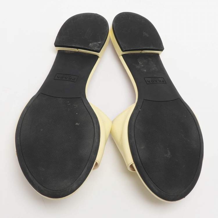 Pre Owned Prada Logo Size 39 Lime Patent Leather Slide Sandals