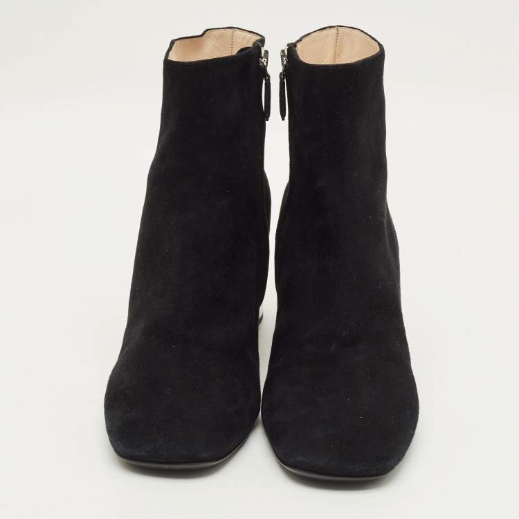 Pre Owned Prada Size 39.5 Black Suede Ankle Length Boots