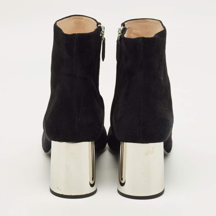 Pre Owned Prada Size 39.5 Black Suede Ankle Length Boots