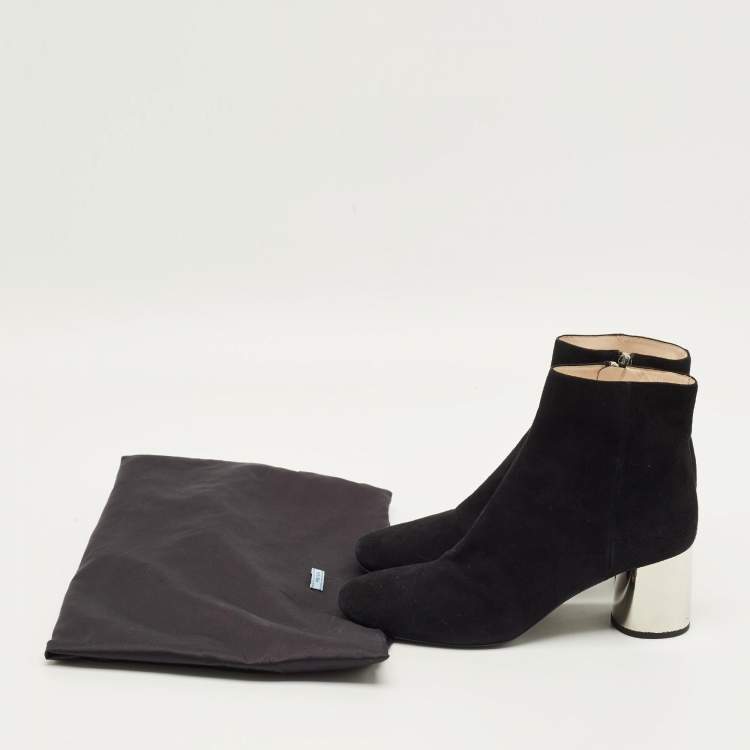 Pre Owned Prada Size 39.5 Black Suede Ankle Length Boots