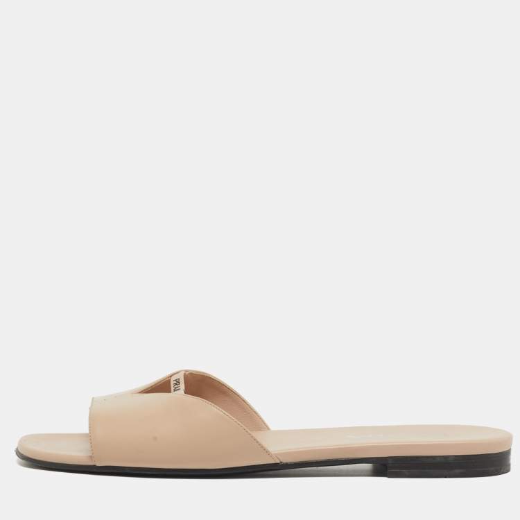 Pre Owned Prada Size 39 Leather Logo Cut-out Flat Slide