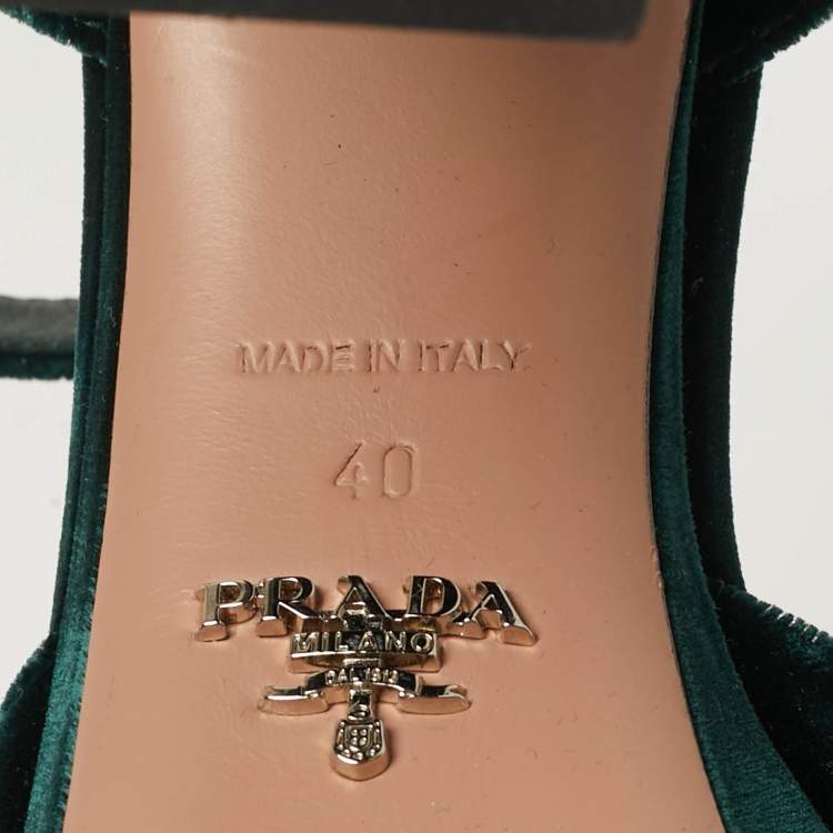 Pre Owned Prada Size 40 Green Velvet Platform Ankle Strap Pumps