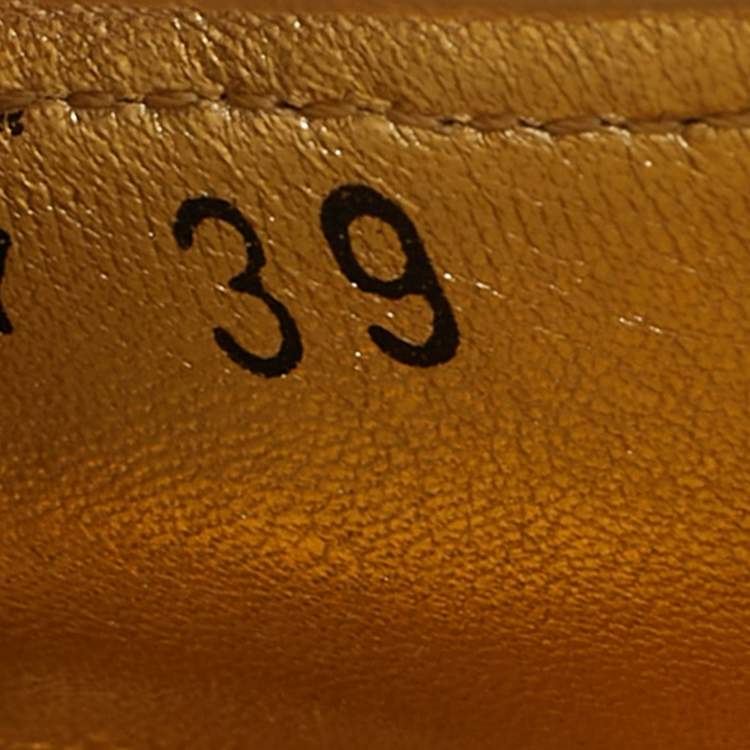 Pre Owned Prada Ankle Strap Size 39 Gold/Brown Leather Platform Wedge Sandals