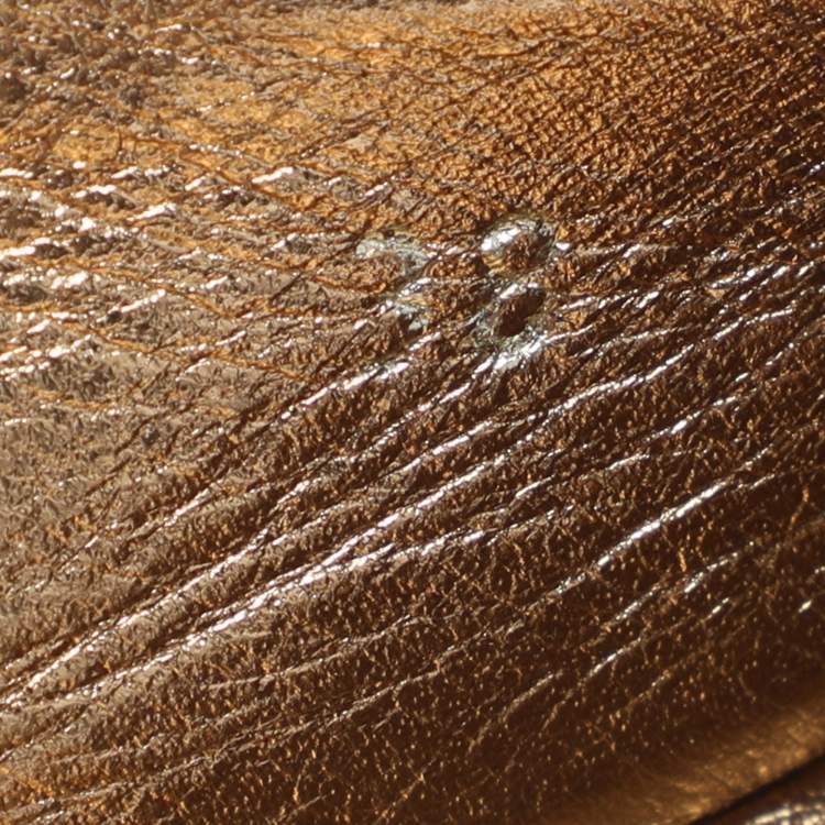 Pre Owned Prada Size 38 Gold Leather Peep Toe Platform Espadrille Flats