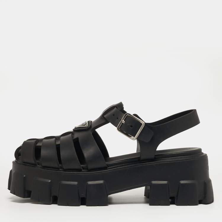 Pre Owned Prada Monolith Size 37 Black Rubber Platform Sandals
