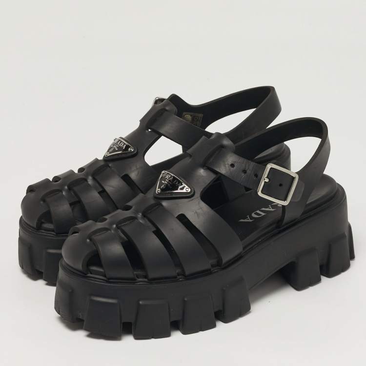 Pre Owned Prada Monolith Size 37 Black Rubber Platform Sandals