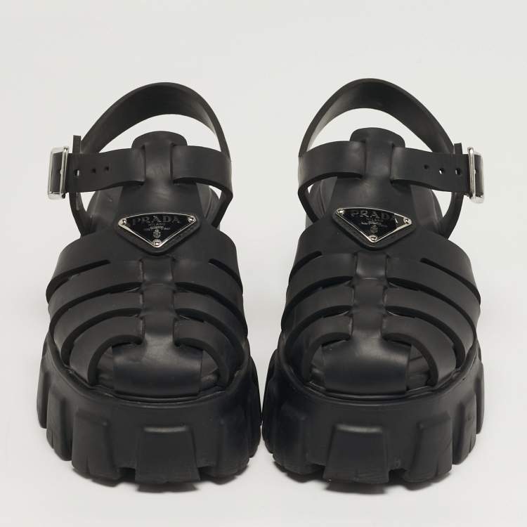 Pre Owned Prada Monolith Size 37 Black Rubber Platform Sandals