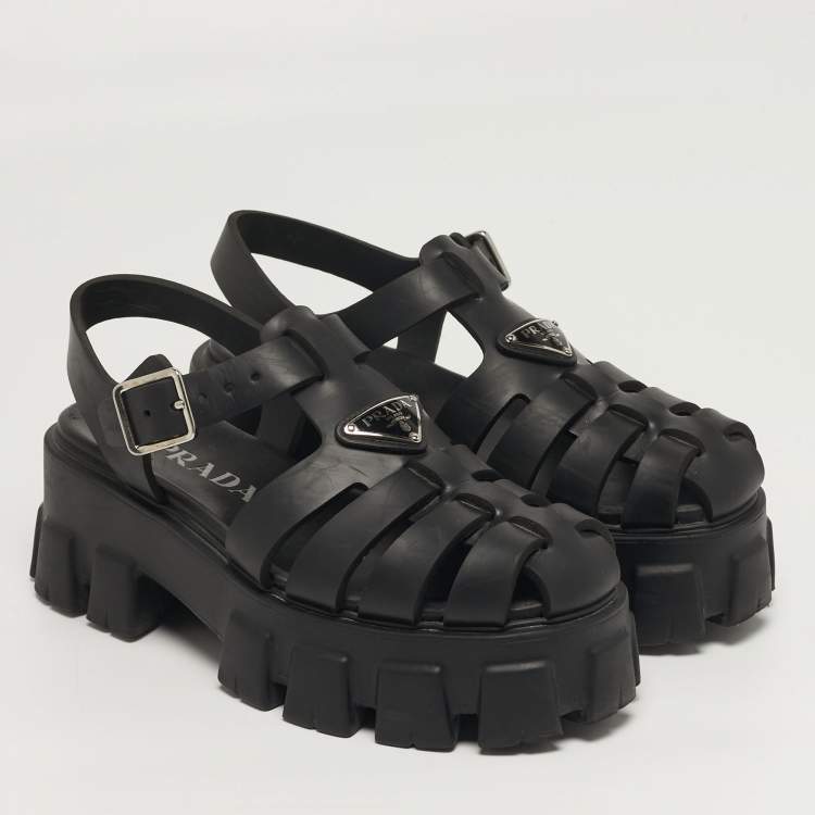 Pre Owned Prada Monolith Size 37 Black Rubber Platform Sandals