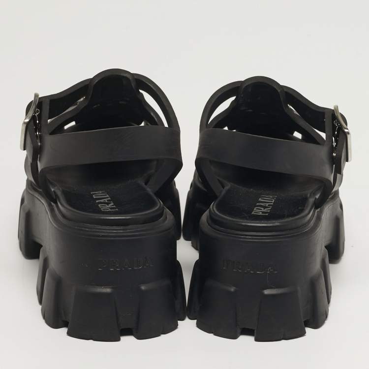 Pre Owned Prada Monolith Size 37 Black Rubber Platform Sandals