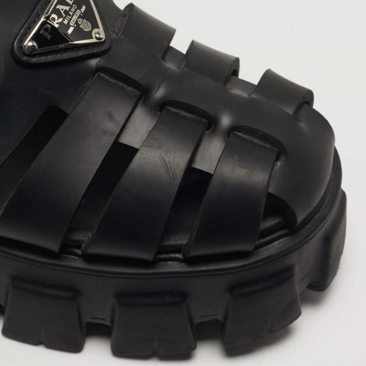 Pre Owned Prada Monolith Size 37 Black Rubber Platform Sandals