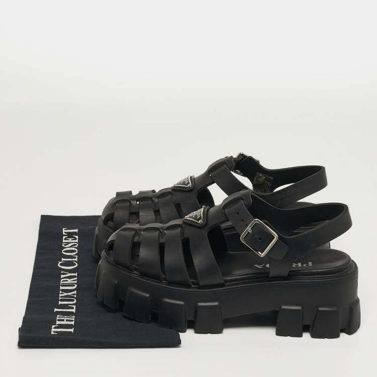 Pre Owned Prada Monolith Size 37 Black Rubber Platform Sandals