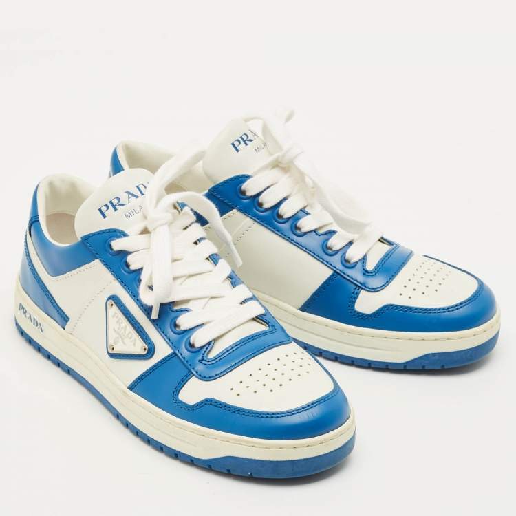 Pre Owned Prada Downtown Size 36.5 Blue/White Leather Low Top Sneakers