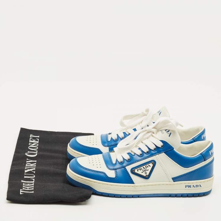 Pre Owned Prada Downtown Size 36.5 Blue/White Leather Low Top Sneakers