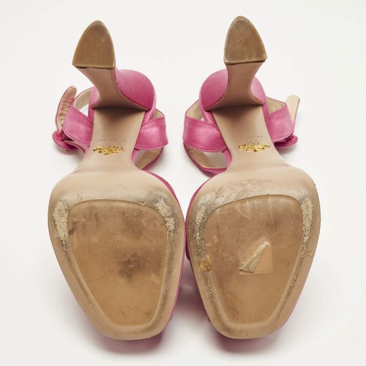 Pre Owned Prada Size 38.5 Pink Satin Crisscross Ankle Strap Sandals
