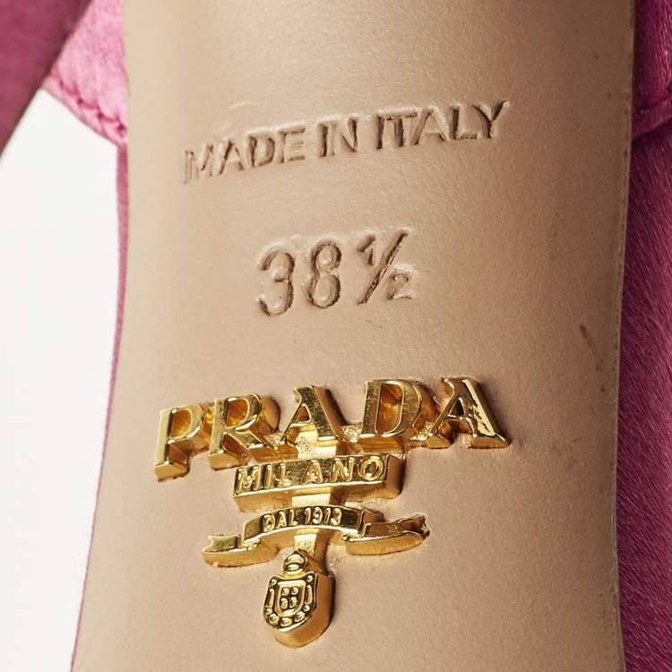 Pre Owned Prada Size 38.5 Pink Satin Crisscross Ankle Strap Sandals