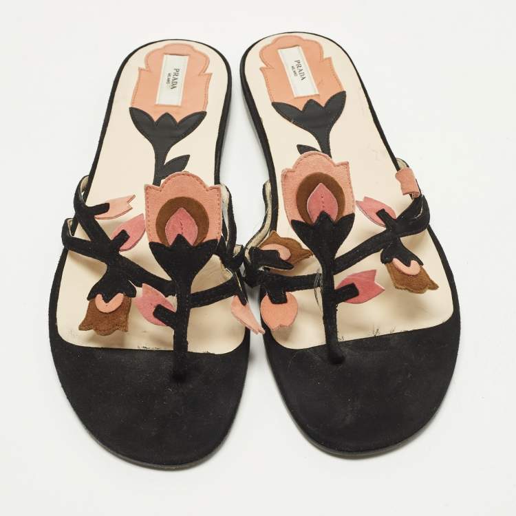 مملوكة مسبقًا Prada Size 39 Multicolor Suede Thong Sandals