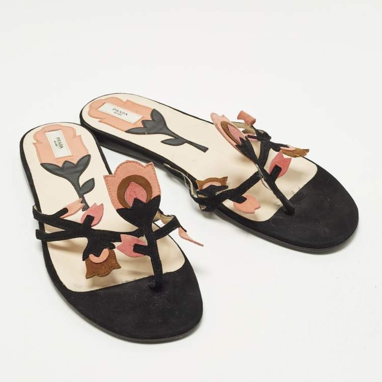 مملوكة مسبقًا Prada Size 39 Multicolor Suede Thong Sandals