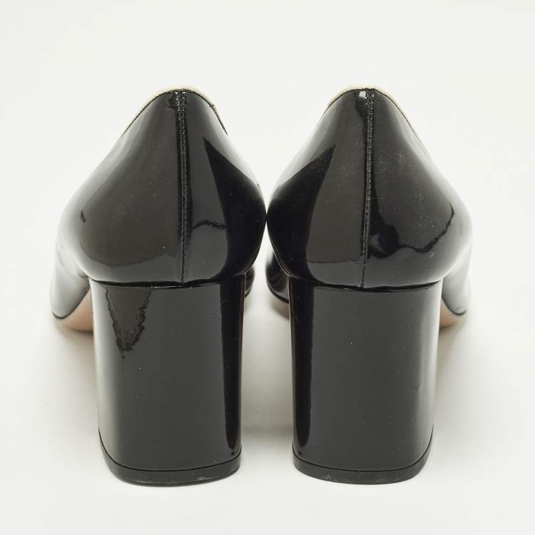 Pre Owned Prada Size 39 Black Patent Leather Loafer Block Heel Pumps