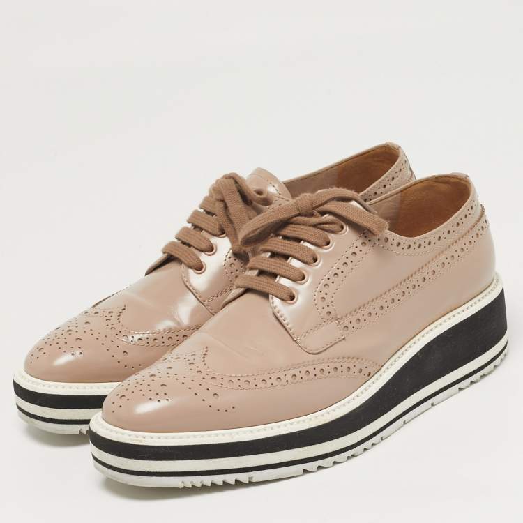 مملوكة مسبقًا Prada Size 38 Beige Leather Oxford Sneakers
