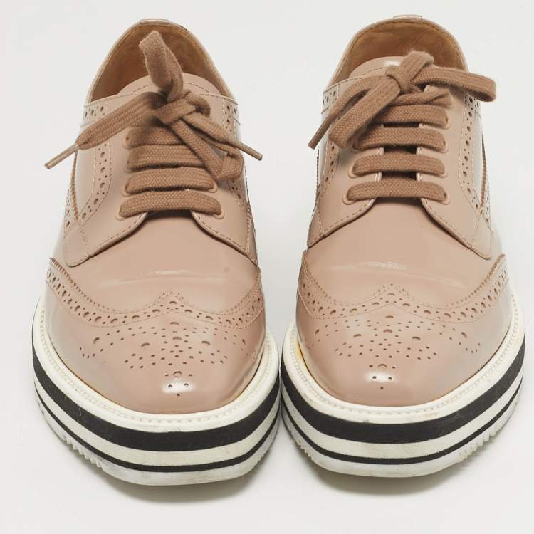 مملوكة مسبقًا Prada Size 38 Beige Leather Oxford Sneakers