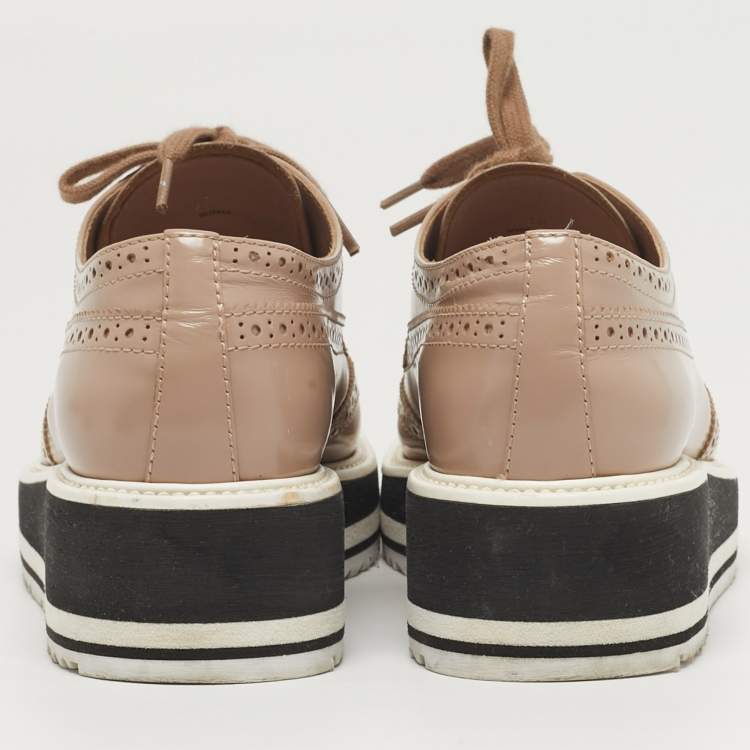 مملوكة مسبقًا Prada Size 38 Beige Leather Oxford Sneakers