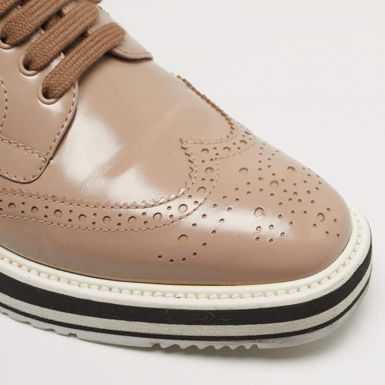 مملوكة مسبقًا Prada Size 38 Beige Leather Oxford Sneakers