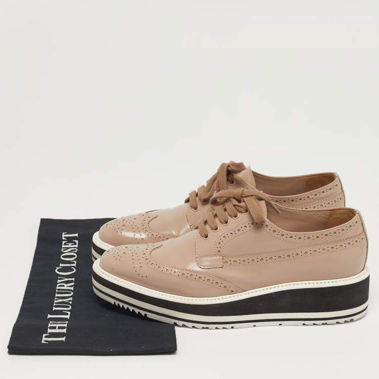 مملوكة مسبقًا Prada Size 38 Beige Leather Oxford Sneakers