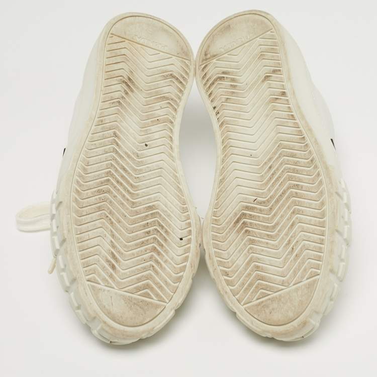 مملوكة مسبقًا Prada Wheel Cassetta Size 36 White Canvas Lace Up Sneakers