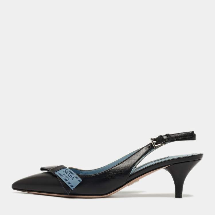 Pre Owned Prada Size 35 Black Leather Slingback Pumps
