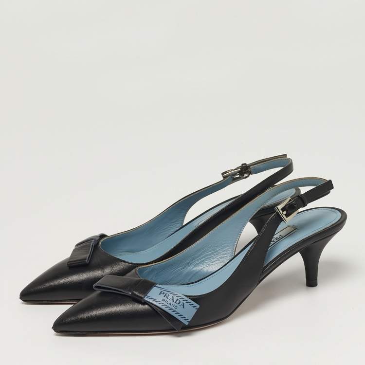 Pre Owned Prada Size 35 Black Leather Slingback Pumps