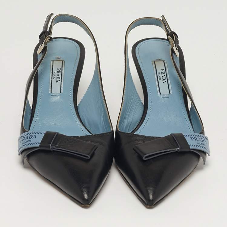 Pre Owned Prada Size 35 Black Leather Slingback Pumps