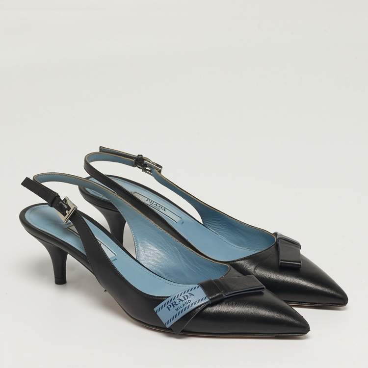 Pre Owned Prada Size 35 Black Leather Slingback Pumps