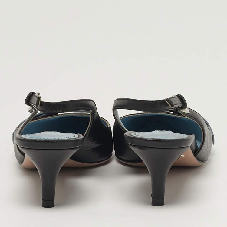 Pre Owned Prada Size 35 Black Leather Slingback Pumps