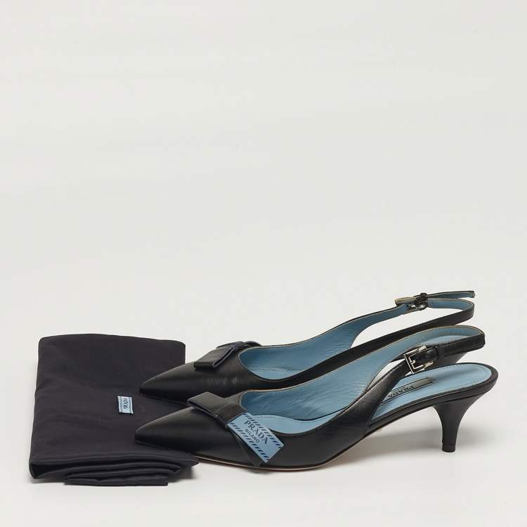 Pre Owned Prada Size 35 Black Leather Slingback Pumps