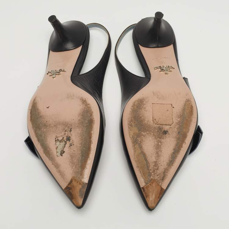 Pre Owned Prada Size 35 Black Leather Slingback Pumps