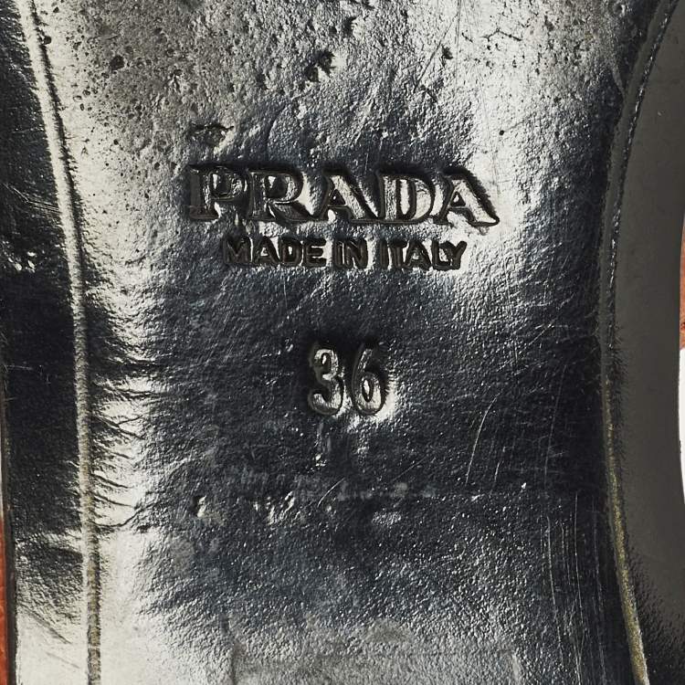 مملوكة مسبقًا Prada Size 36 Orange Saffiano Leather Crystals Embellished Flat Slide