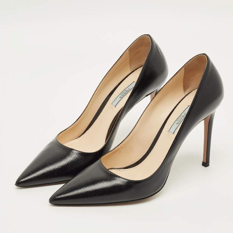 Pre Owned Prada Size 40 Black Saffiano Patent Leather Pumps