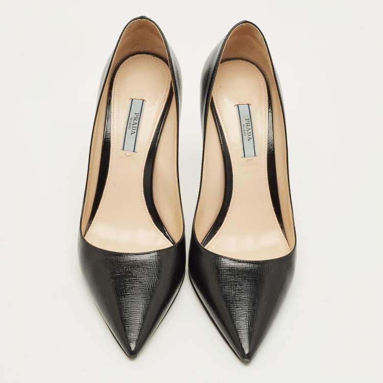 Pre Owned Prada Size 40 Black Saffiano Patent Leather Pumps