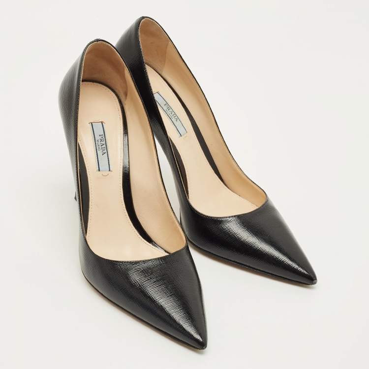 Pre Owned Prada Size 40 Black Saffiano Patent Leather Pumps