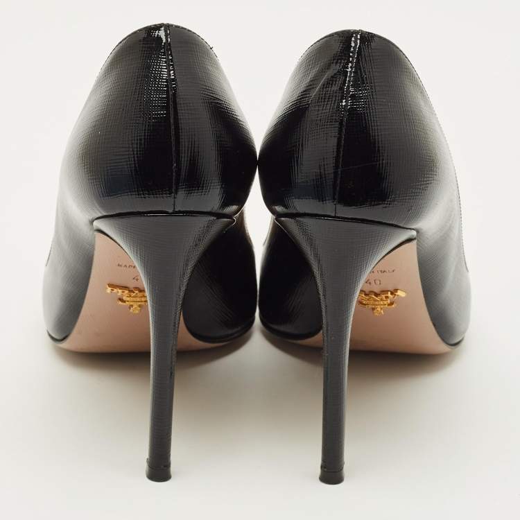 Pre Owned Prada Size 40 Black Saffiano Patent Leather Pumps